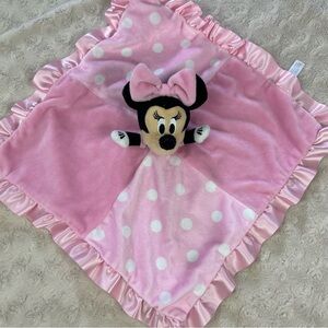 Disney Baby Pink Minnie Mouse Lovey Security Blanket Pink White Polka Dot Ruffle